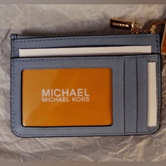 Michael Michael Kors Jetset Blue Travel Wallet Card Holder Zipper Coin Pouch - Picture 7 of 9